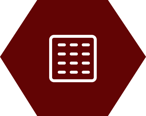 White grid or griddle icon on a maroon hexagonal background.
