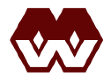 A stylized, geometric logo resembling an "M" and "W" in dark red with diamond shapes in the center.